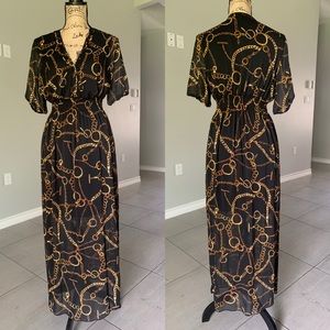 Enfocus Studio Maxi Dress Black Gold Chain 6 S